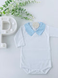 Body com gola de camisa azul (cardado)