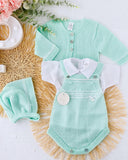 Conjunto 4 peças: fofo, camisa, touca e casaco Primavera/Verão
