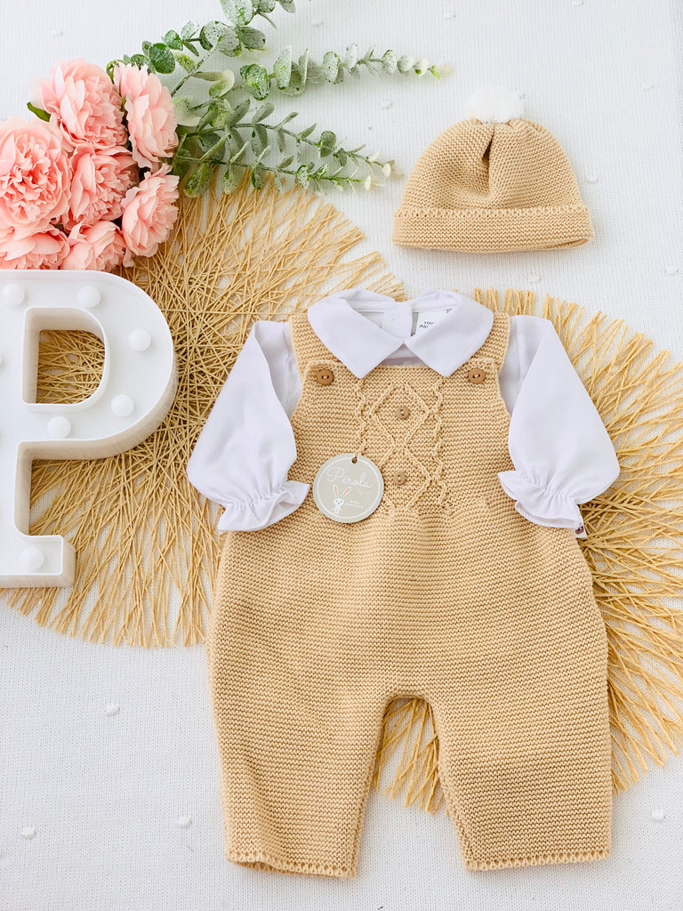 Conjunto jardineiras, camisa e gorro- Outono/Inverno