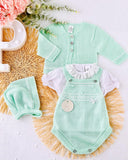 Conjunto 4 peças: fofo, camisa, touca e casaco Primavera/Verão