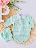 Conjunto 4 peças: fofo, camisa, touca e casaco Primavera/Verão
