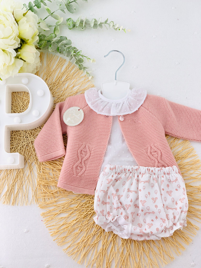 Conjunto esquilo: casaco, camisa e tapa fraldas