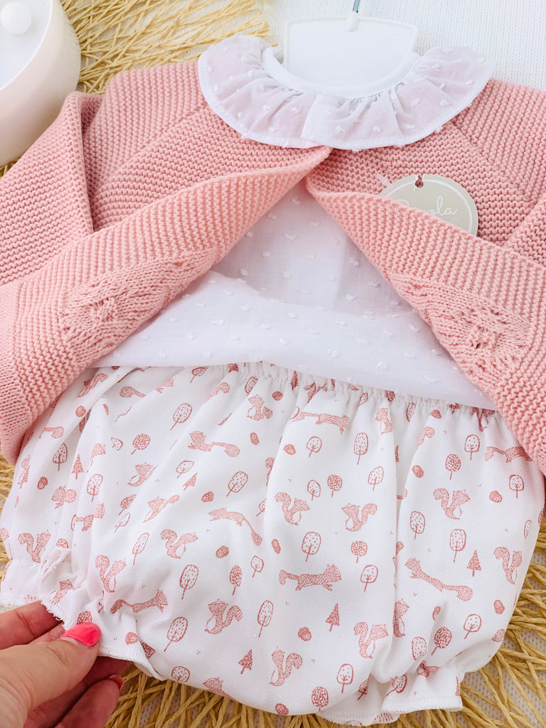 Conjunto esquilo: casaco, camisa e tapa fraldas