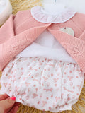 Conjunto esquilo: casaco, camisa e tapa fraldas
