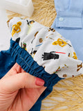 Conjunto calças de ganga, camisa e tshirt